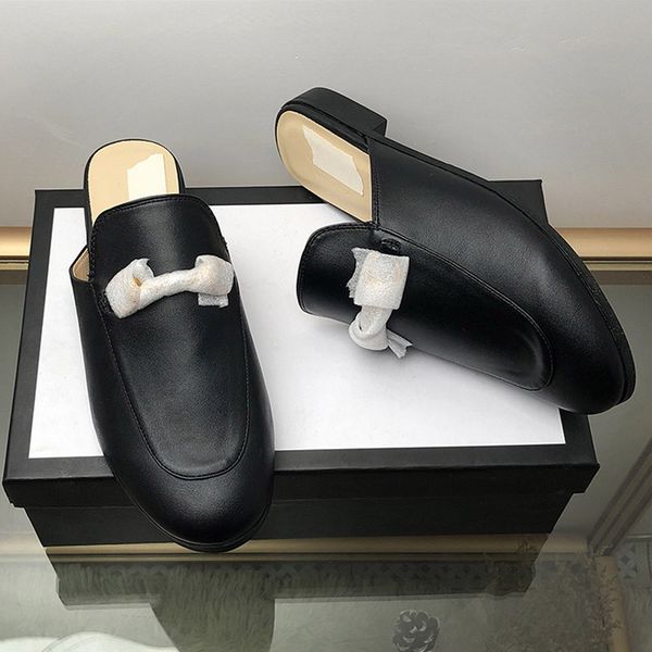 

women's fashion comfortable slip on chain decorated loafers low heels almond toe casual daily mule pointed toe backless slipper, Black