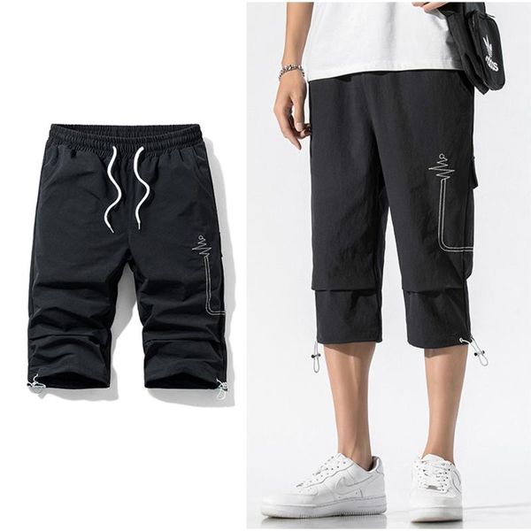 

men's shorts summer loose lace up drawcord closure capris casual comfortable sports pants thin simple versatile fitness running, White;black