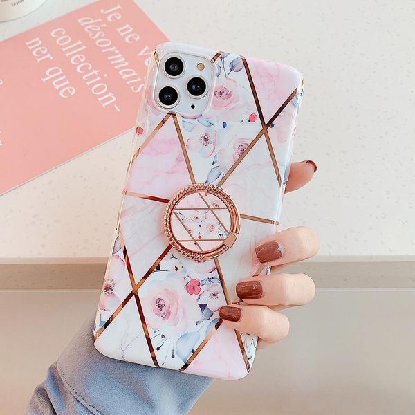 

geometric marble phone case for iphone 11 pro max xr xs max 7 8 6 6s plus x soft imd electroplated ring stand back cover