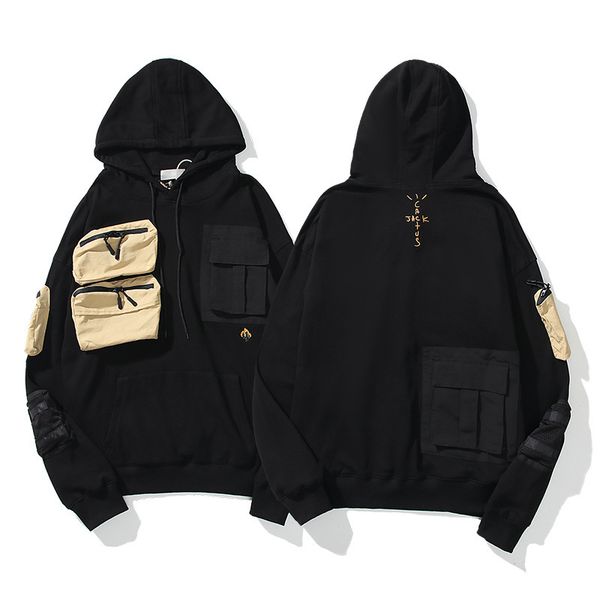 

travis scott cactus jack embroidery hoodies men women 1:1 hoodie multiple pockets hooded t200917, Black