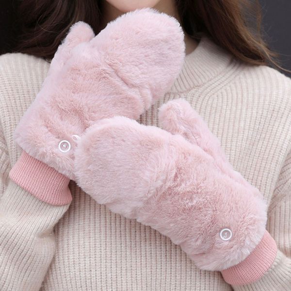 

five fingers gloves 2021 autumn winter women warm youth girls fashion cute pink mittens female thicken fleece clam shell for students, Blue;gray