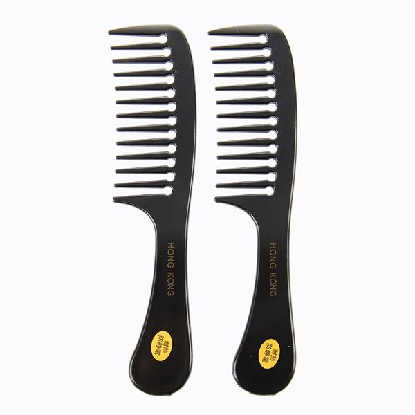 

2 pcs hairstyle diy wide tooth plastic curly hair care handgrip comb 9", Silver