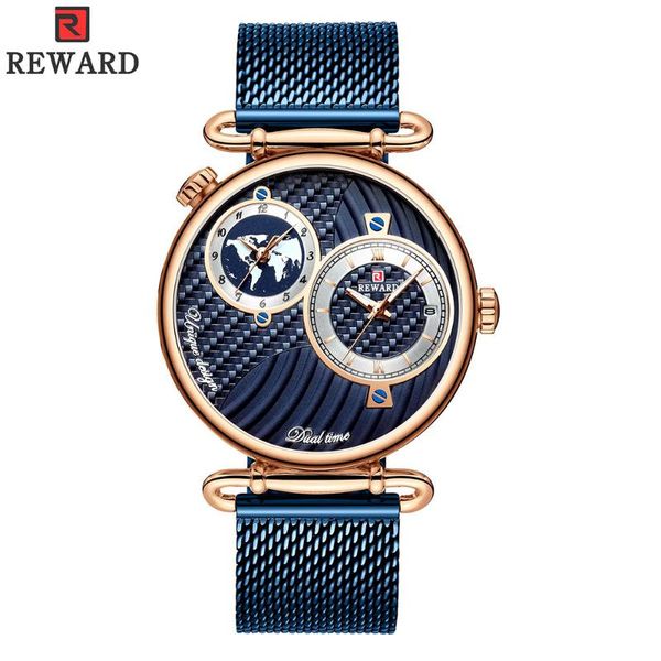 

reward full steel men watch dual dial quartz wristwatch man casual watches waterproof watch relogio masculino, Slivery;brown