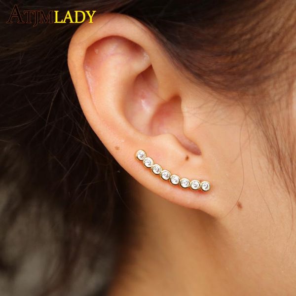 

wholesale curve bar shape crystal ear climbers gold color plated fashion earrings for women simple gold stud earrings jewelry, Golden;silver