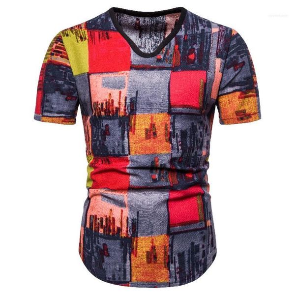 

casual v-neck short sleeve t-shirts men clothing men designer print tees fashion panelled contrast color tees, White;black