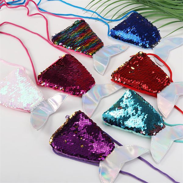 

mermaid sequined coin purse sequins tail crossbody bag cartoon glitter chest waist bags kids baby girls wallet christmas gifts e9804, White
