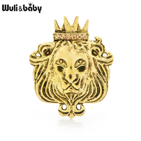 

wulibaby vintage rhinstone king lion брошь женщина металл 2-цветный классическая корона зверек повседневная броши pins подарки, Gray