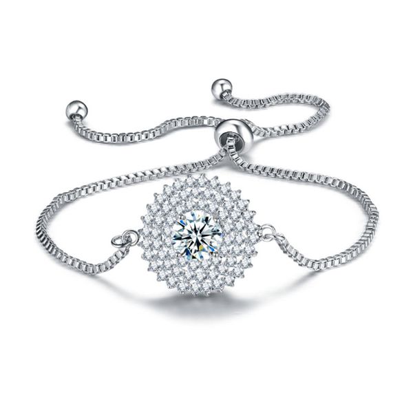 

flower charm adjustable bracelets for women cubic zirconia color bracelet femme wedding jewelry valentines day gift, Black