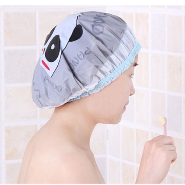 

pvc waterproof shower caps eco-friendly cartoon lovely elastic band hat bath cap bathroom