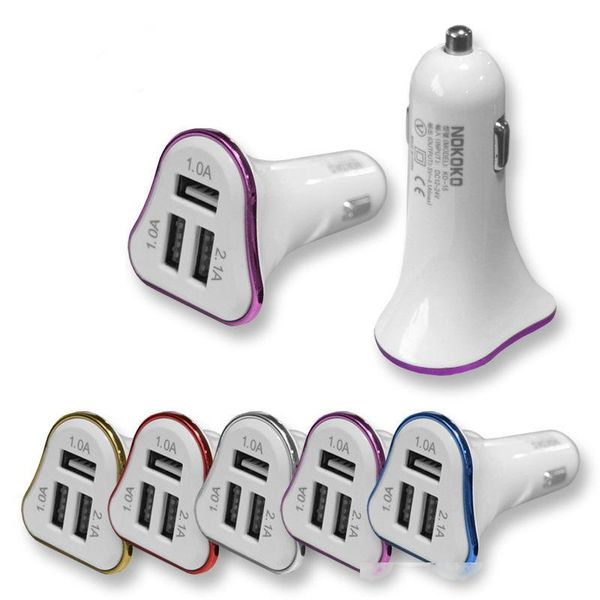 

3 ports usb car charger new design elegant white body colorful frame 2.1a fast charging car charger for samsung s8plus s8 htc lg dhl