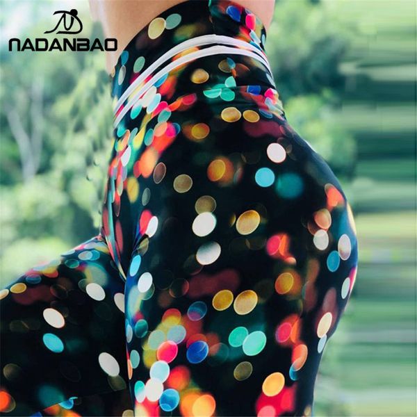

nadanbao новой весна женщина леггинсы красочная точка печать леггинсы спортинг фитнес-легинсов тренировки высокой талии leggin штаны, Black