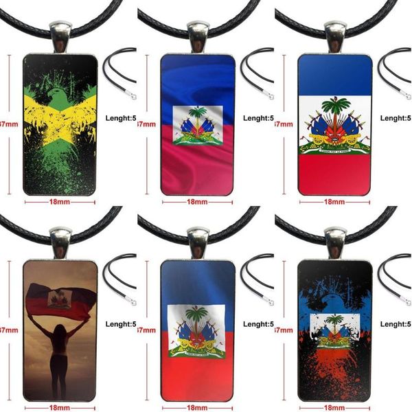 

vintage haiti haitian flag banner glass pendant necklace handmade half pendant rectangle necklace for women, Silver
