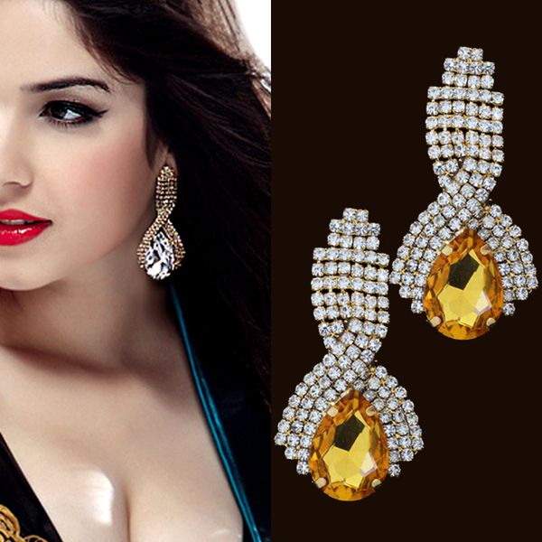 

korean kpop big drop crystal earrings jewelry for women christmas earrings, Golden;silver