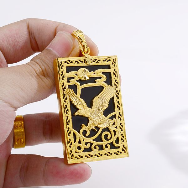 

pendant necklaces retro luxury gold plated wrap up obsidian eagle necklace for women brass fashion men, Silver