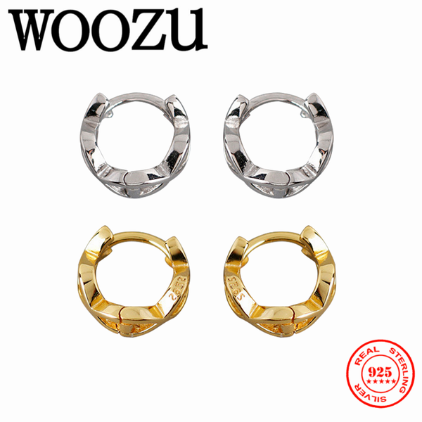 

woozu real 925 sterling silver minimalist round hollow chain ear buckle for fashion women rock hoop earrings jewelry, Golden;silver