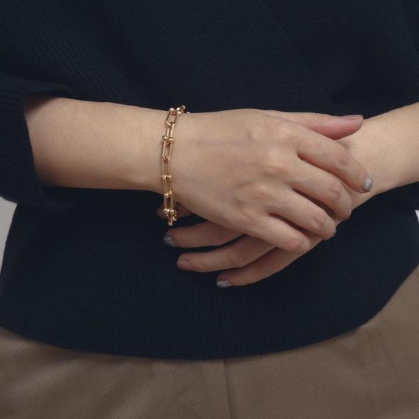 

link, chain creative personality u-shaped beads bracelets for women simple temperament geometric bracelet party jewelry, Black
