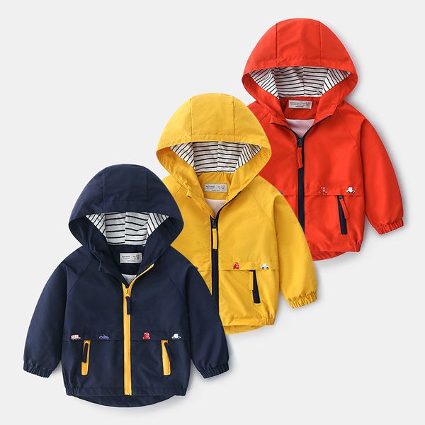 

boys spring autumn coats kids jackets toddler hooded windbreaker with pocket children zipper outerwear baby clothes 2-7 years, Blue;gray