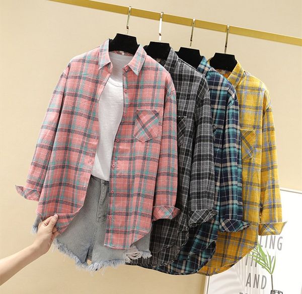 

selling designer high-quality women plaid shirt 2020 spring autumn new european american wild loose retro stitching long-sleeved jacket, White