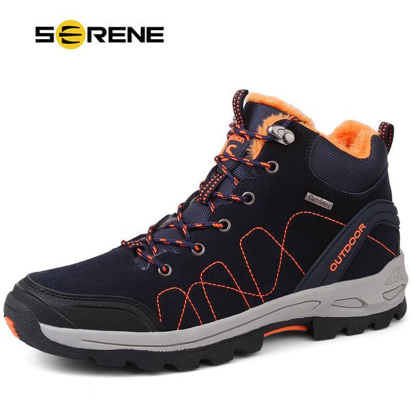 

serene brand men's winter boots man sneaker mens ankle leather boot men male shoes warm fur classic casual snow bot, Black