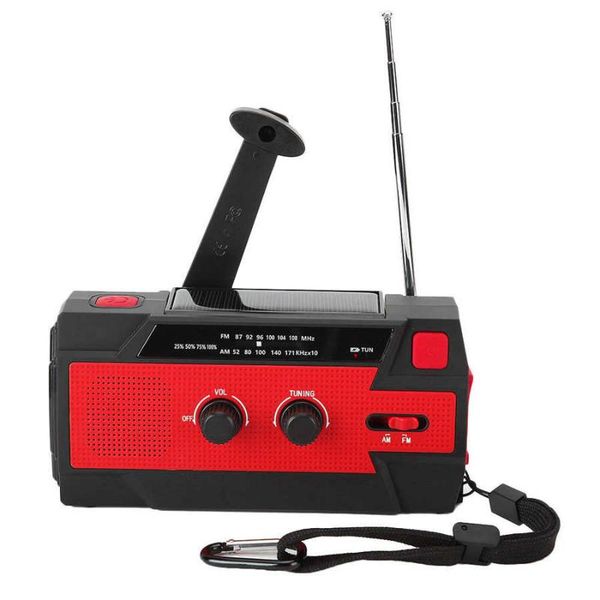 

portable am/fm/noaa radio solar power hand-cranked alarm radio hand crank red new