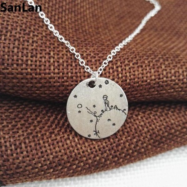 

1pcs new arrival lonely the little prince necklace under the moon with star gift for her reader book girl lover gift sanlan, Silver