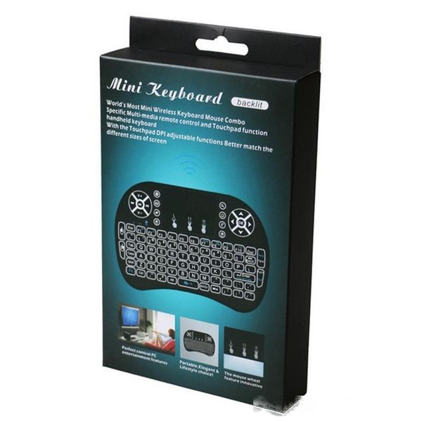 

mini i8 wireless keyboard backlight backlit 2.4g air mouse keyboard remote control touchpad rechargeable lithium battery for tv box