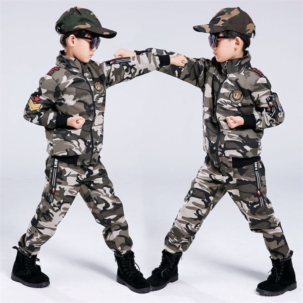 

children's boy camouflage clothing sets soldier army uniform big boys student cotton clothes kids tracksuits 2pcs boys sportwear 0926, White