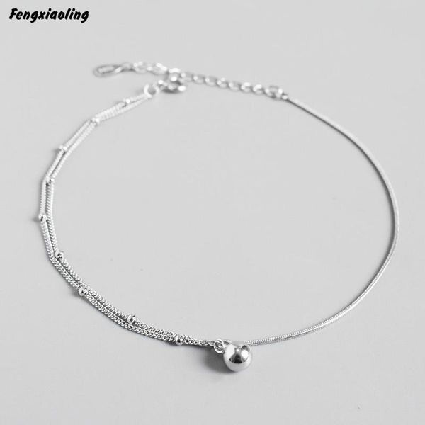 

fengxiaoling 100% genuine 925 sterling silver 5mm smooth round beads anklets for women minimalism fine jewelry cute accessories, Red;blue
