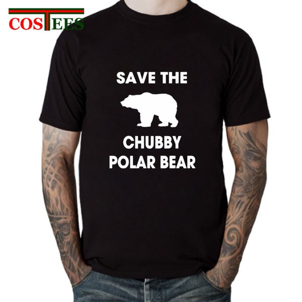 

polar bear t shirts men save the chubby animal t-shirts cotton protect environment tee global warming black white design clothes