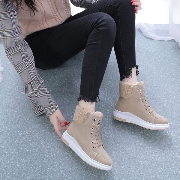 

women's new boots women plus velvet warm short tube women's boots korean casual snow students wild cotton shoes, Black