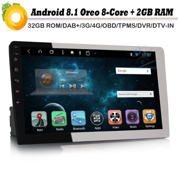 

8-core 10.1" dab+ 1 din autoradio android 8.1 gps navi bluetooth 4g obd dvb-t2 aux car radio player rds bt dvd usb sd dvr