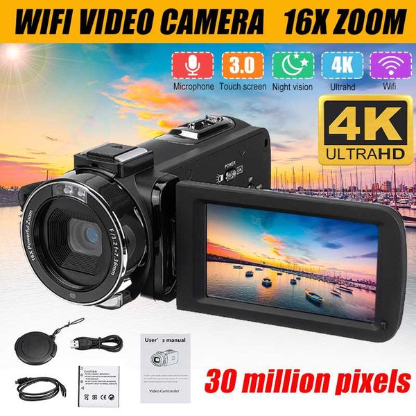 

wifi 4k hd camcorder professional vlog video camera lcd touch screen 30mp 16x digital zoom night vision with bag