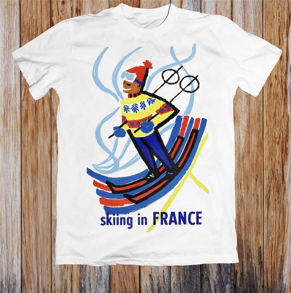 

vintage travel poster skiing in france t shirt funny design tee shirt