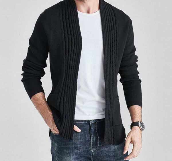 

winter autumn casual solid color cardigans men long sleeve sweater coat with pocket coats men knitted003, White;black
