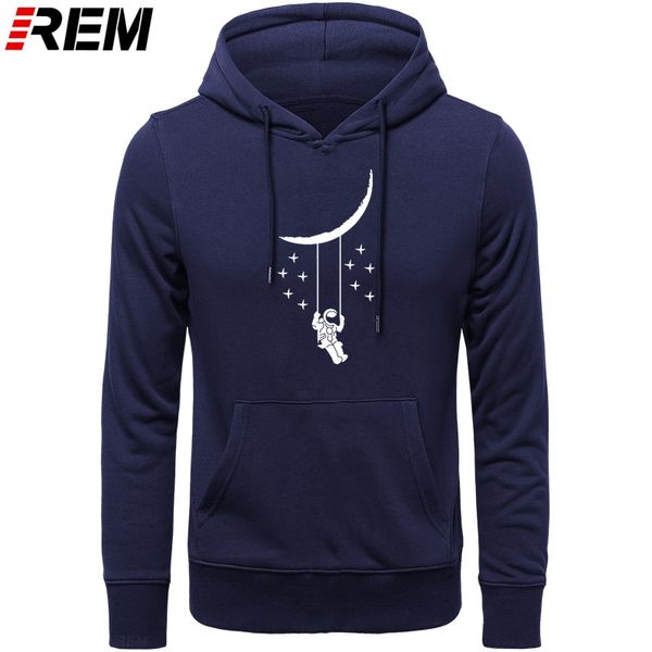 

rem astronaut exploring moon swing under planet creative funny design cotton size long sleeved hoodies, sweatshirts