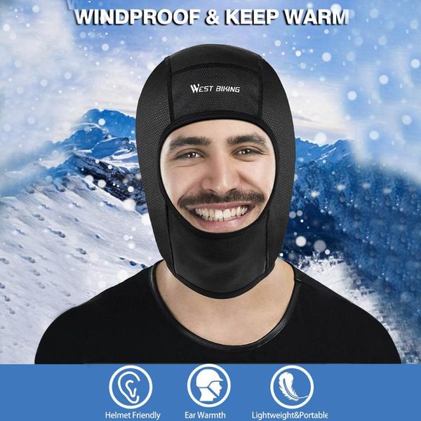 

brand new fashion winter windproof warm cycling hood for men outdoor fleece hood warm wind and cold ski helmet inner cap, Black