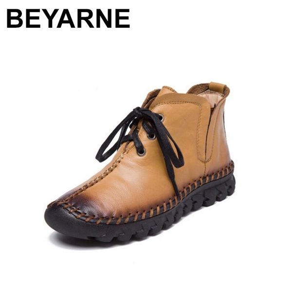 

beyarne new winter handmade шнуровка женщина обувь повседневные полные неподдельные кожа ботильоны для женщин y200915, Black