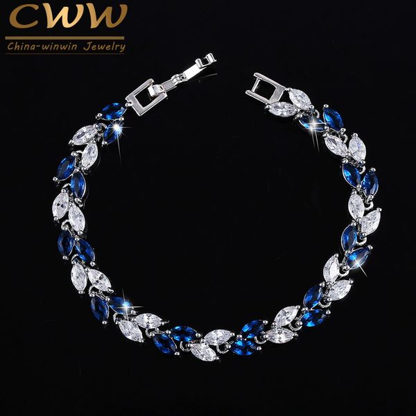 

link, chain cwwzircons the 2021 summer design white gold color austrian royal blue crystal bracelets for women fashion jewelry cb133, Black