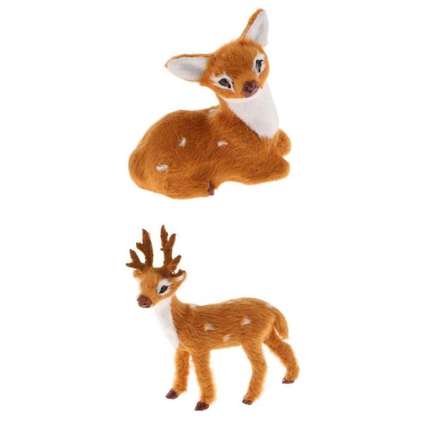 

2pieces miniature realistic deer figurine statue model home gift decorative