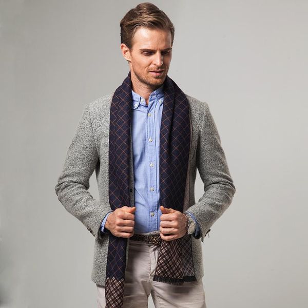 

scarves autumn and winter middle-aged elderly men's scarf ethnic classic plaid casual warm business thickening long, Blue;gray