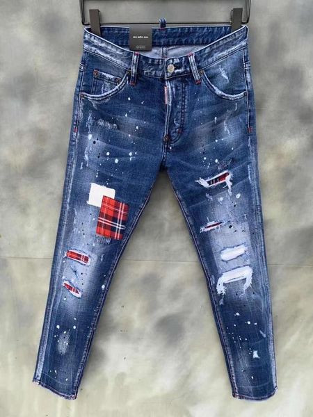 

brand italy blue mens jeans pants men slim stretch jeans denim trousers zipper blue hole pencil pants for men 9125