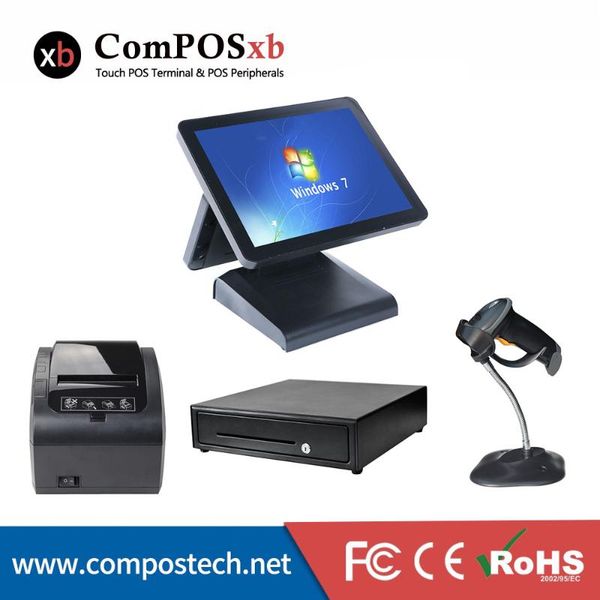 

dual touch screen system for retailer all in one cash drawer printer scanner pc