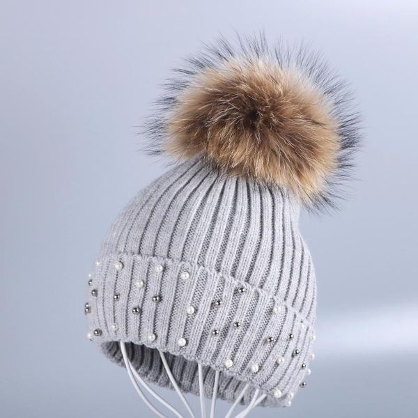 

new design women winter hat with real mink animal fur pompom solid color wool cashmere warmer skullies beanies, Blue;gray