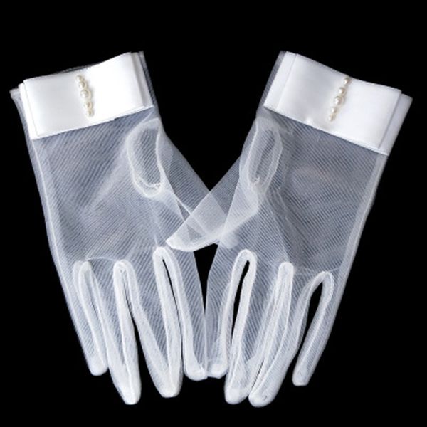 

summer sunscreen rhinestone dress gloves female short bow pearl full finger cycling lace gloves woman thin sun driving glove k12, Blue;gray