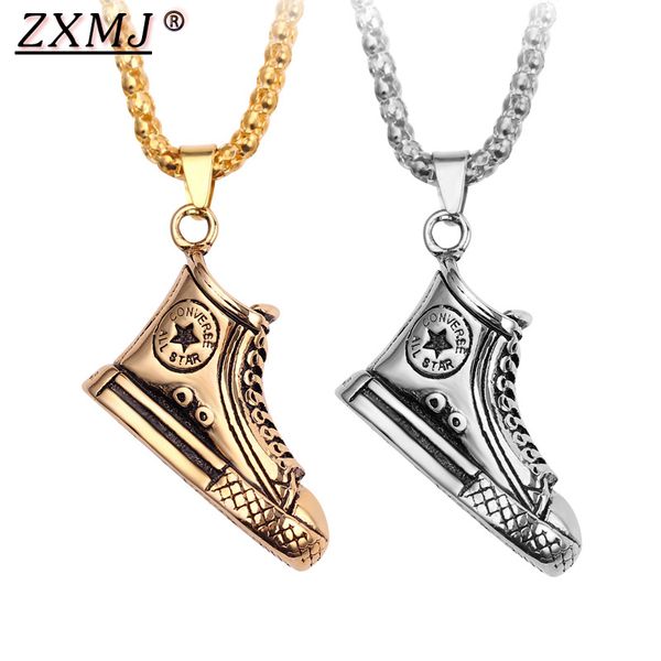 

zxmj basketball shoes pendant necklace fashion hip hop antique gold colour charm necklaces long chain for sports men jewelry gif, Silver