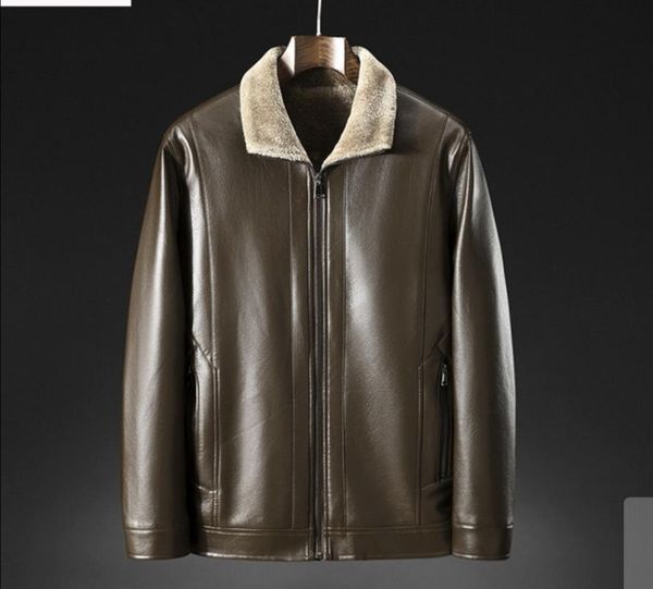 

2020 men's autumn and winter faux leather and fur in one brushed thick leather jacket, Black