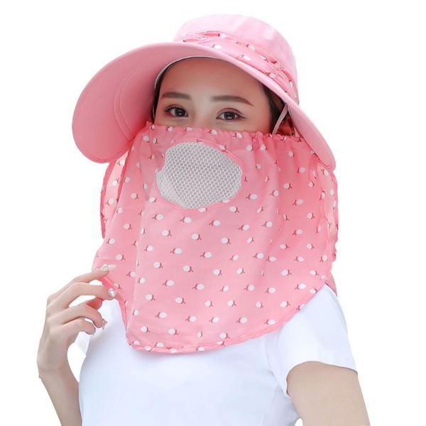 

women hats outdoor lightweight summer hiking multifunction with mask sun-proof wide brimmed windproof detachable foldable, Blue;gray