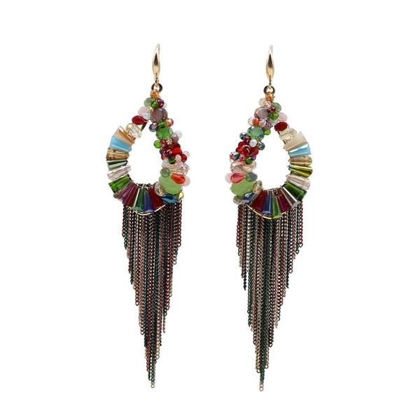 

luxury long chain кисточкой серьги для женщин ручной работы из бисера кристалл мотаться серьги невесты свадьба моды богемной украшения, Silver