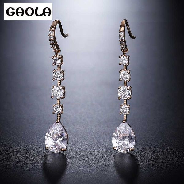 

gaola new 3 colors waterdrop oval cz dangle earrings for women filled crystal zirconia wedding jewelry, Silver