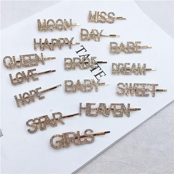 Forcine da donna Fermagli per capelli Ragazze Barrette Lettera Strass Bobby Pins Frangia Clip Copricapo Gioielli Accessori per capelli moda